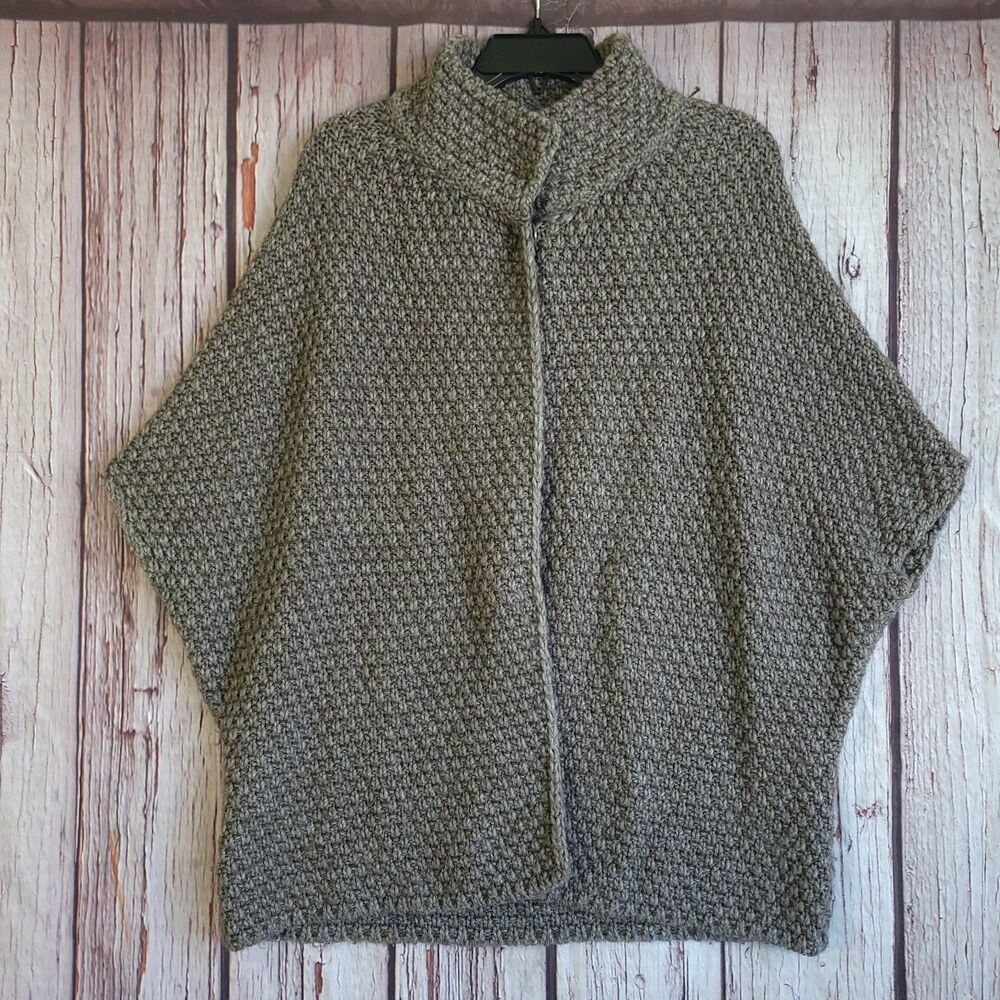 Elsamanda Wool Alpaca S Italy Chunky Knit Womens Sweater Gray Button Snap Cape